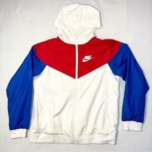 Nike Windrunner Jacket Boys XL Red White Blue Hooded Full Zip *Read Description